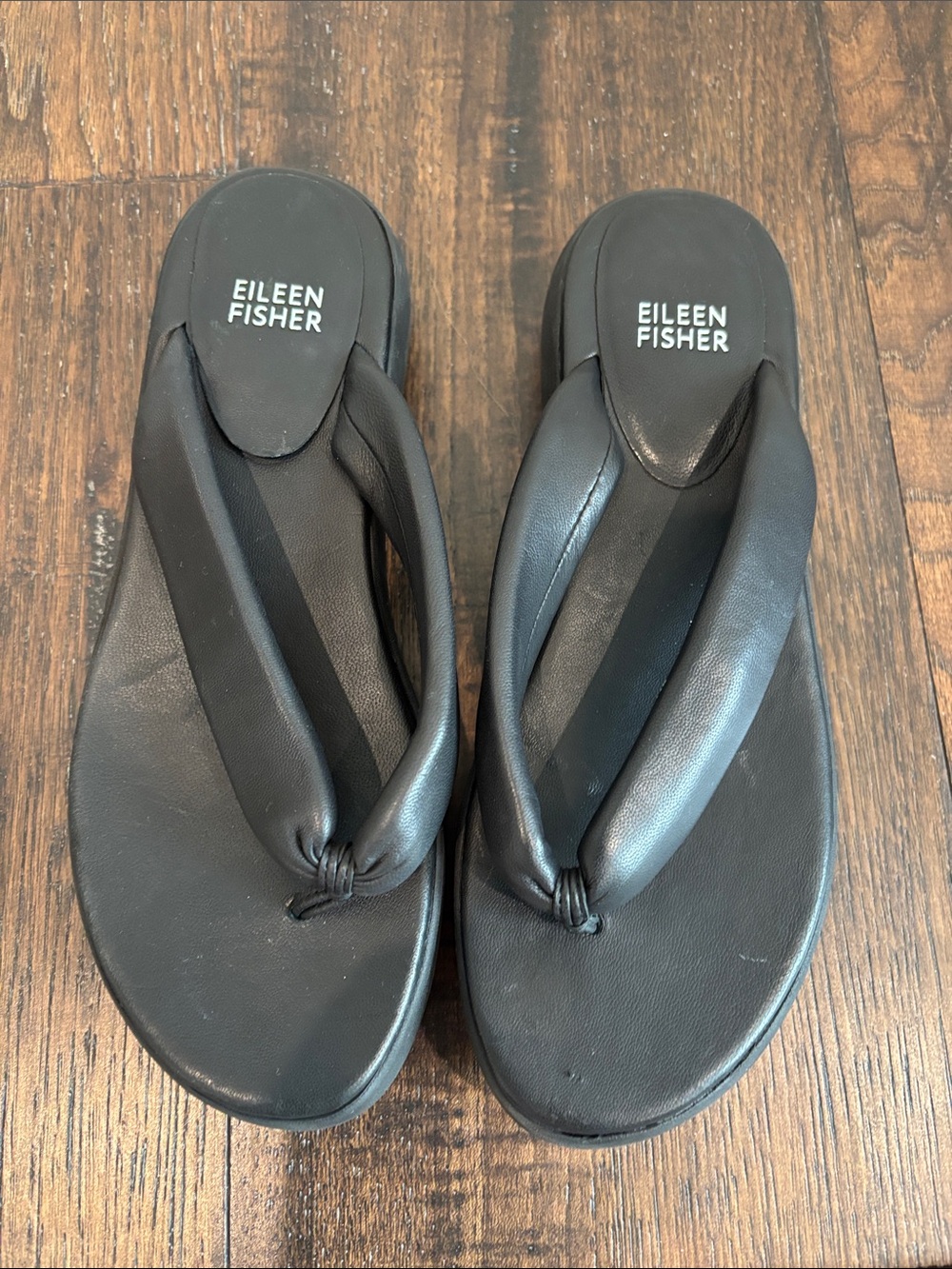 Eileen Fisher Jelly Nappa Leather Wedge Thong Sandals